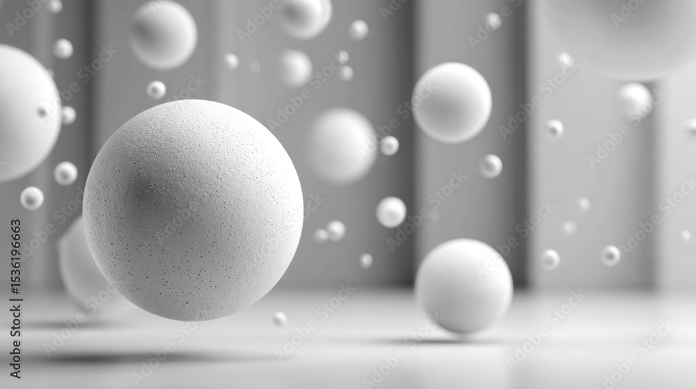 Aufkleber glistening white orbs of varying sizes arranged on a pristine white backdrop, creating a minimalist,