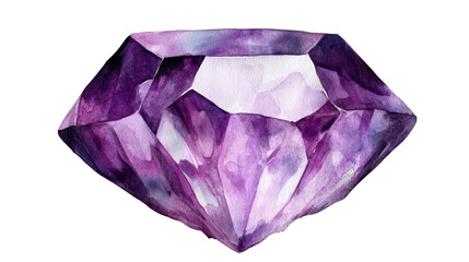 Fototapeta premium Purple faceted gemstone watercolor illustration on white background
