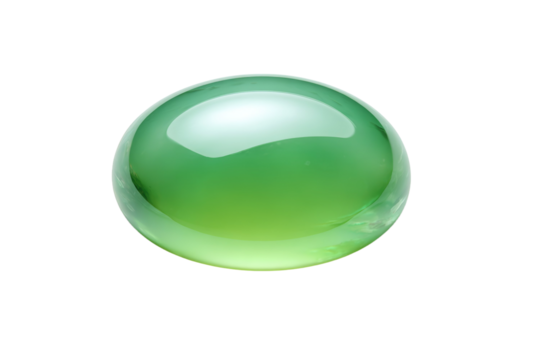 A green gemstone sits on a white background