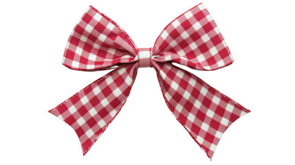 Red checkered ribbon bow on white background

