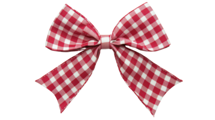 Red checkered ribbon bow on white background

