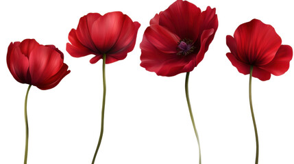Red flowers set on white background

