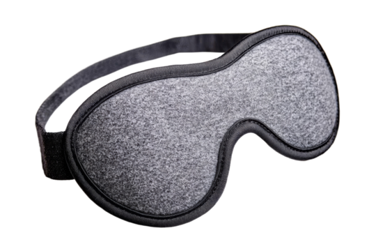 Grey eye mask with a black strap isolated