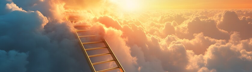 A serene scene of a ladder ascending through fluffy clouds, symbolizing hope and aspiration