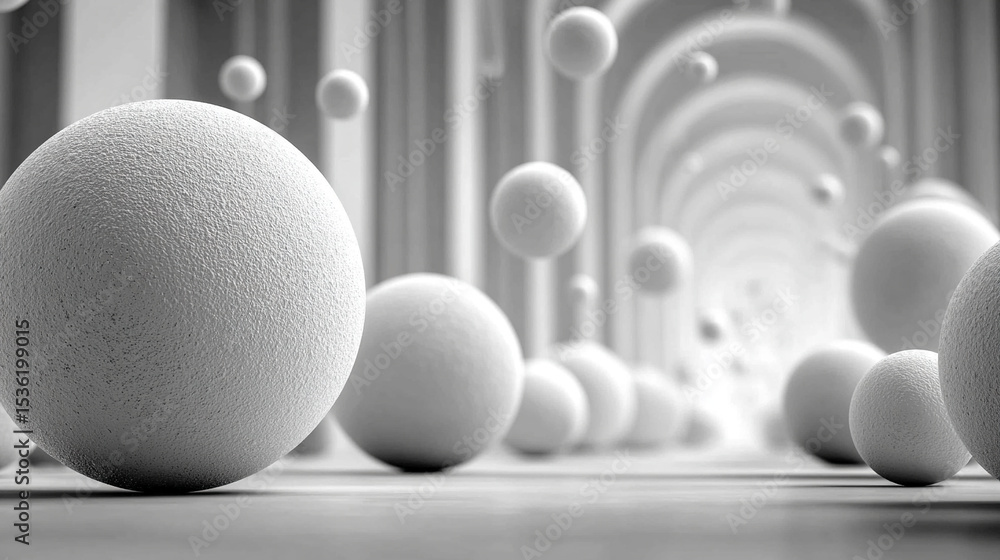 Aufkleber glistening white orbs of varying sizes arranged on a pristine white backdrop, creating a minimalist,