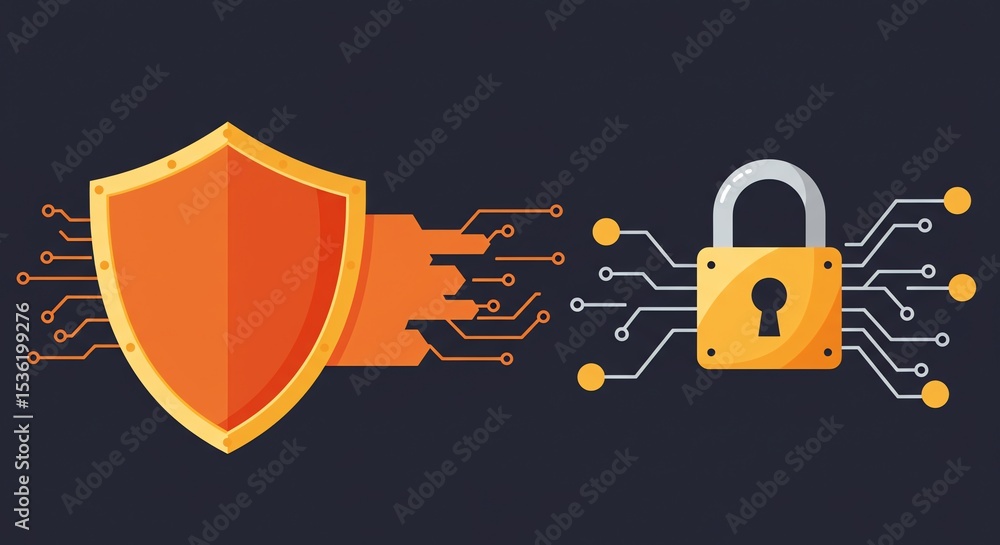 Poster shield and padlock concept of data security