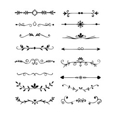 Obraz premium Text dividers with hearts doodle set. Wedding decorative elements. Divider ornament, borders, lines. Hand drawn vector illustration isolated on white background 