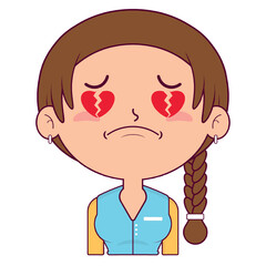 girl braid hair broken love face cartoon cute