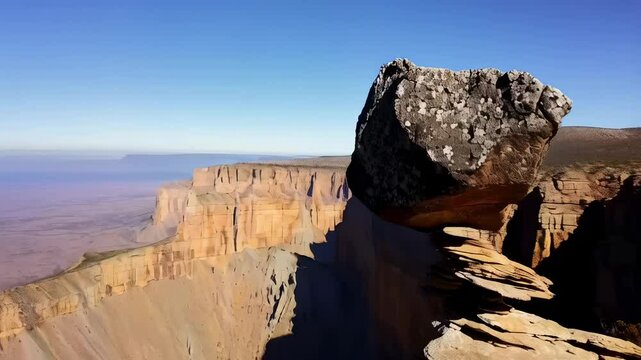 Natural optical illusion Natural balanced rock on the edge of a cliff
