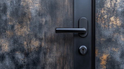 Black digital door lock installed on wooden door, smart home access system, keyless electronic security, modern apartment entrance, advanced protection technology.


