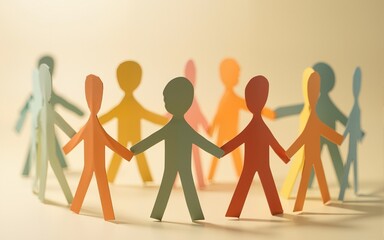 A group of paper people coming together Community and friendship concept. High quality