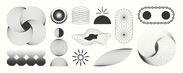 Obraz na płótnie Canvas Abstract minimal element mid century vector set. Aesthetic contemporary stripe line art, geometric shape in monochrome. Art form design for wall art, decoration, wallpaper. 