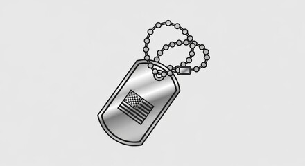 Naklejka premium Symbols of Honor and Service: A Close-Up Study of Military Dog Tags with American Flag Emblem