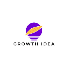 ILLUSTRATION ABSTRACT IDEA WITH LEAF SIMPLE BULB LAMP ORANGE PURPLE COLOR LOGO ICON TEMPLATE DESIGN VECTOR