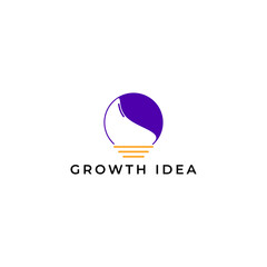 ILLUSTRATION ABSTRACT IDEA WITH LEAF SIMPLE BULB LAMP ORANGE PURPLE COLOR LOGO ICON TEMPLATE DESIGN VECTOR