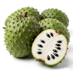 Fresh Soursop Fruit with Slice Showing White Flesh and Seeds