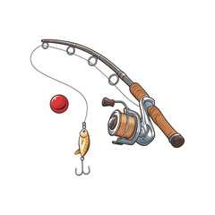 Fishing Rod and Lure with Bobber – Vector Set for Angling and Outdoor Use © Printora Lab