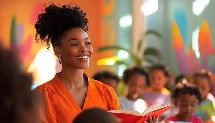 Teacher reads to kids, black history month.
