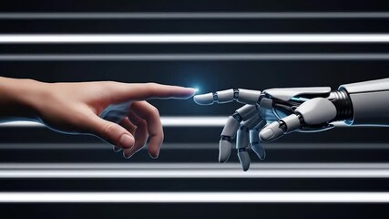 Human and Robotic Hands Touching, Futuristic Technology Concept Video - Powered by Adobe