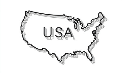Outlined united states of america map with shadow effect and usa text