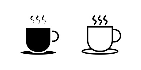 Icons for hot drinks such as coffee and tea, perfect for cafe, restaurant, hotel amenities, and beverage menus.