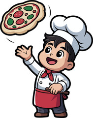 Fototapeta premium Cartoon Chef's Pizza Toss