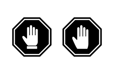 Stop icon vector illustration. stop road sign. hand stop sign and symbol. Do not enter stop red sign with hand