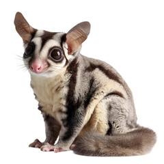 Fototapeta premium A cute sugar glider sitting gracefully, showcasing its large eyes and fluffy tail against a plain background