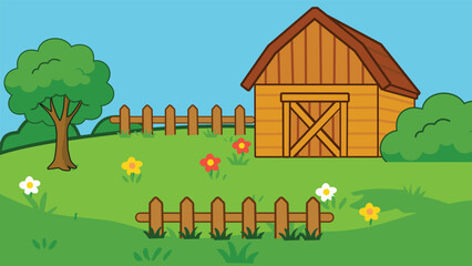 Cartoon Farm Landscape Vector Illustration