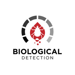 Biotechnology detection logo with red pathogen icon and circular diagnostic radar symbol
