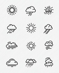 Weather icons showing sun rain and clouds on a white background image
