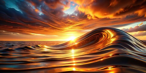 Golden Hour Ocean Wave  A Dramatic Sunset Reflecting on a Curving Wave's Surface