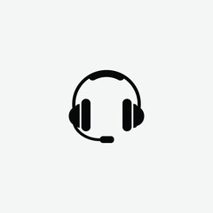 Simple black headset silhouette with mic on white background. Ideal for customer support, audio call icons, or communication vector graphics. Clean, modern, and versatile design.