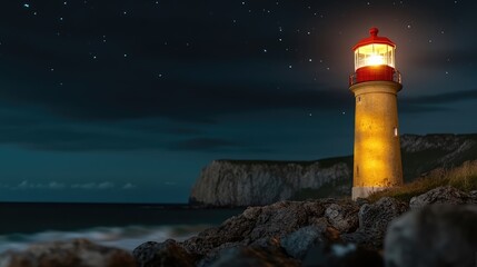 Beacon of Hope: A Lighthouse Stands Guard Under a Starry Night Sky
