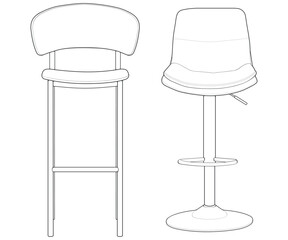 Set of Illustration of Bar chair perfect outline vector . Vector art customizable illustration. Night club, drinking establishment, pub furniture. Vector isolated drawing art. 
