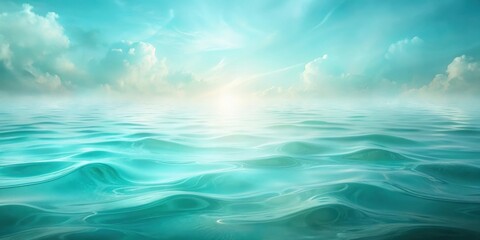 Serene Ocean Waterscape A Dreamlike Panorama of Gentle Waves Under a Softly Lit Sky