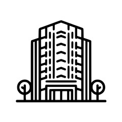 Minimal Black Line Office Building Icon for Business and Corporate Use
