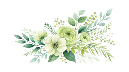 Romantic floral watercolor design with burgundy and green roses, elegant foliage, ideal for wedding invitations, greeting cards, and botanical themed decorations © sautb