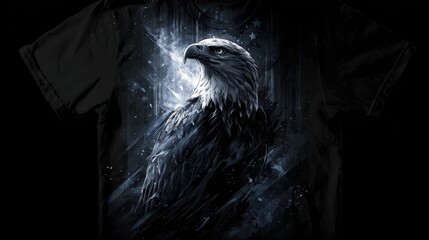 t-shirt design. Use an American flag and bald eagle. Make it striking and bold