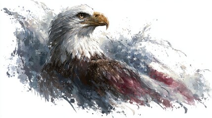 t-shirt design. Use an American flag and bald eagle. Make it striking and bold
