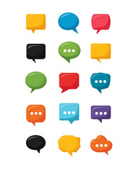 Collection of colorful speech bubbles in various shapes and designs set