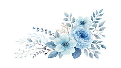 Watercolor flower arrangement featuring jasmine flowers, leafy greenery branches, and botanical elements for wedding stationery, invitations, greeting cards, and design decor.