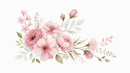 Delicate watercolor floral illustration with leafy branch and abstract rose composition, perfect for elegant wedding or greeting card designs, artistic prints, and nature decor.