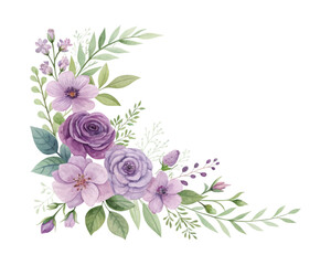 Artistic watercolor wedding invitation featuring pink rose, buds, and green leaves, ideal for romantic floral themed events and background decoration