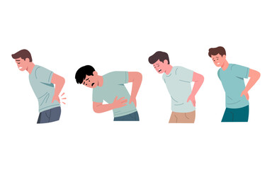 Illustration of four men experiencing back pain.