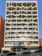 Image capturing diverse architectural styles and forms of a hotel exterior.


