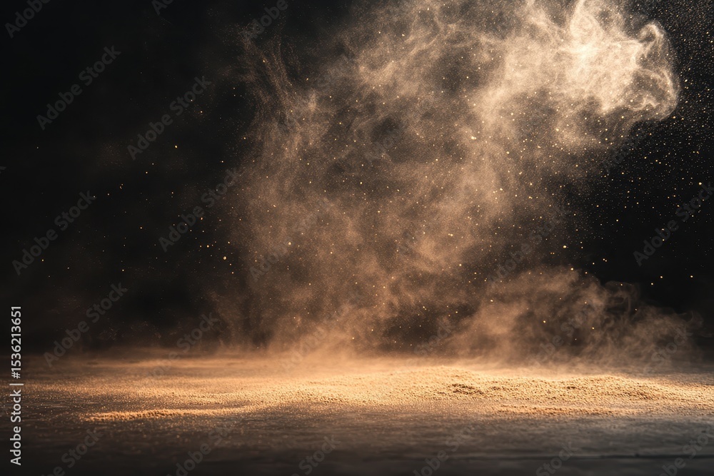 Poster dust particles swirling in light and smoke create a captivating atmosphere in a dimly lit environmen