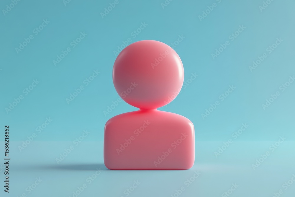 Poster minimalist cartoony user profile icon design with smooth pink finish and subtle shadows in bright bl