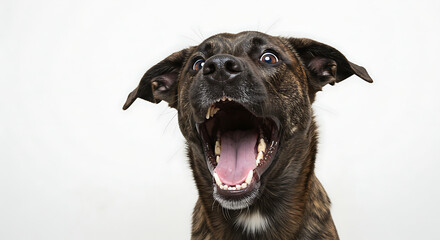 Obraz premium A close-up portrait of a dog with its mouth wide open, showing excitement.