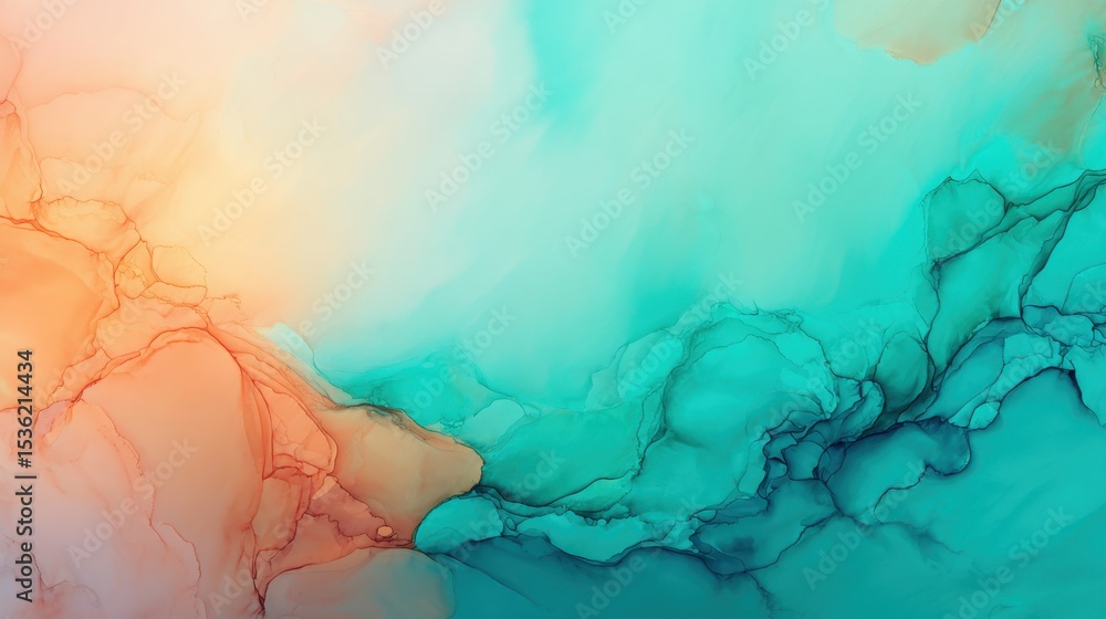 Aufkleber abstract fluid composition blending warm orange and peach tones with cool turquoise and light blue, 